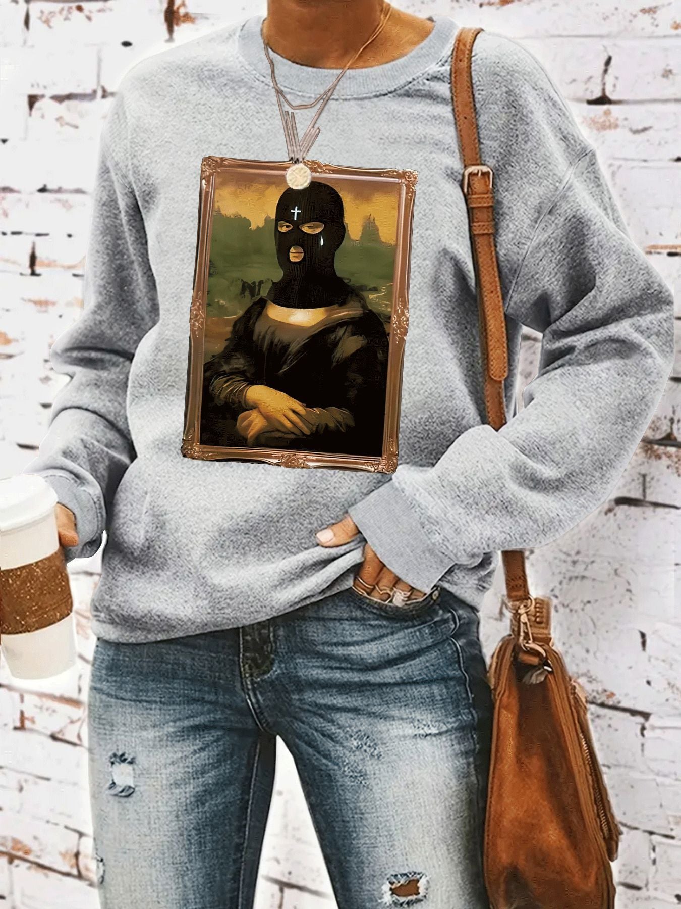 Portrait pattern printed round neck hoodie for women