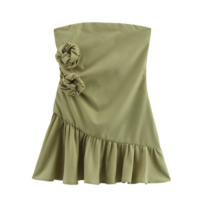 Fashion niche decorative strapless short dress for women
