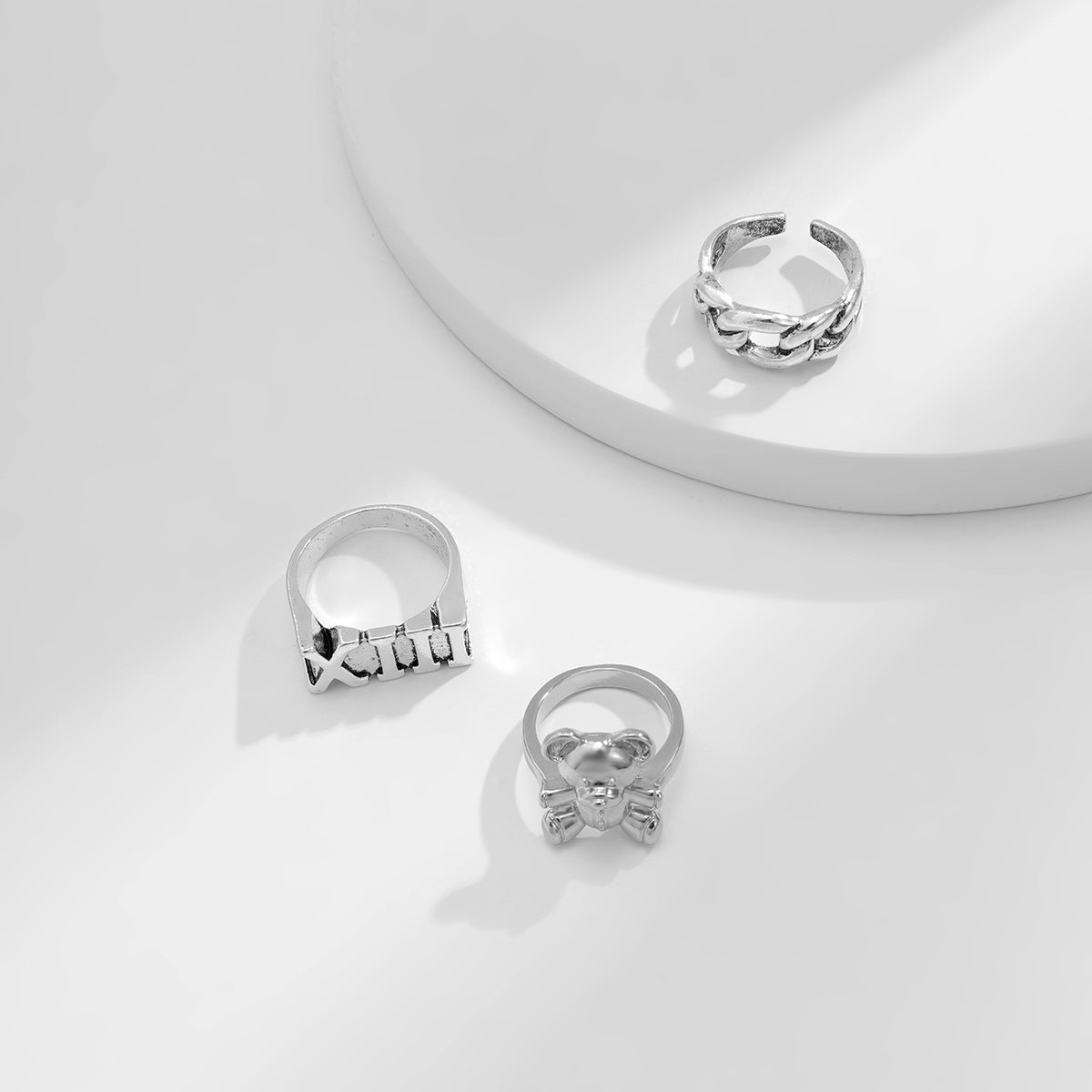 Jewelry Creative Bear Metal Geometric Ring Set Retro Roman Numerals Simple Hand Jewelry for Men