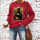Portrait pattern printed round neck hoodie for women