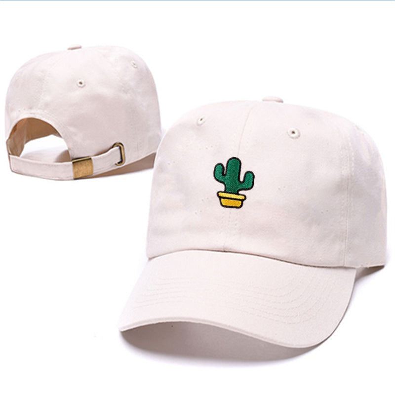 Cute Plant Embroidered Cap Cactus Embroidered Cap Outdoor Embroidered Curved Brim Cap Washed Soft Cap