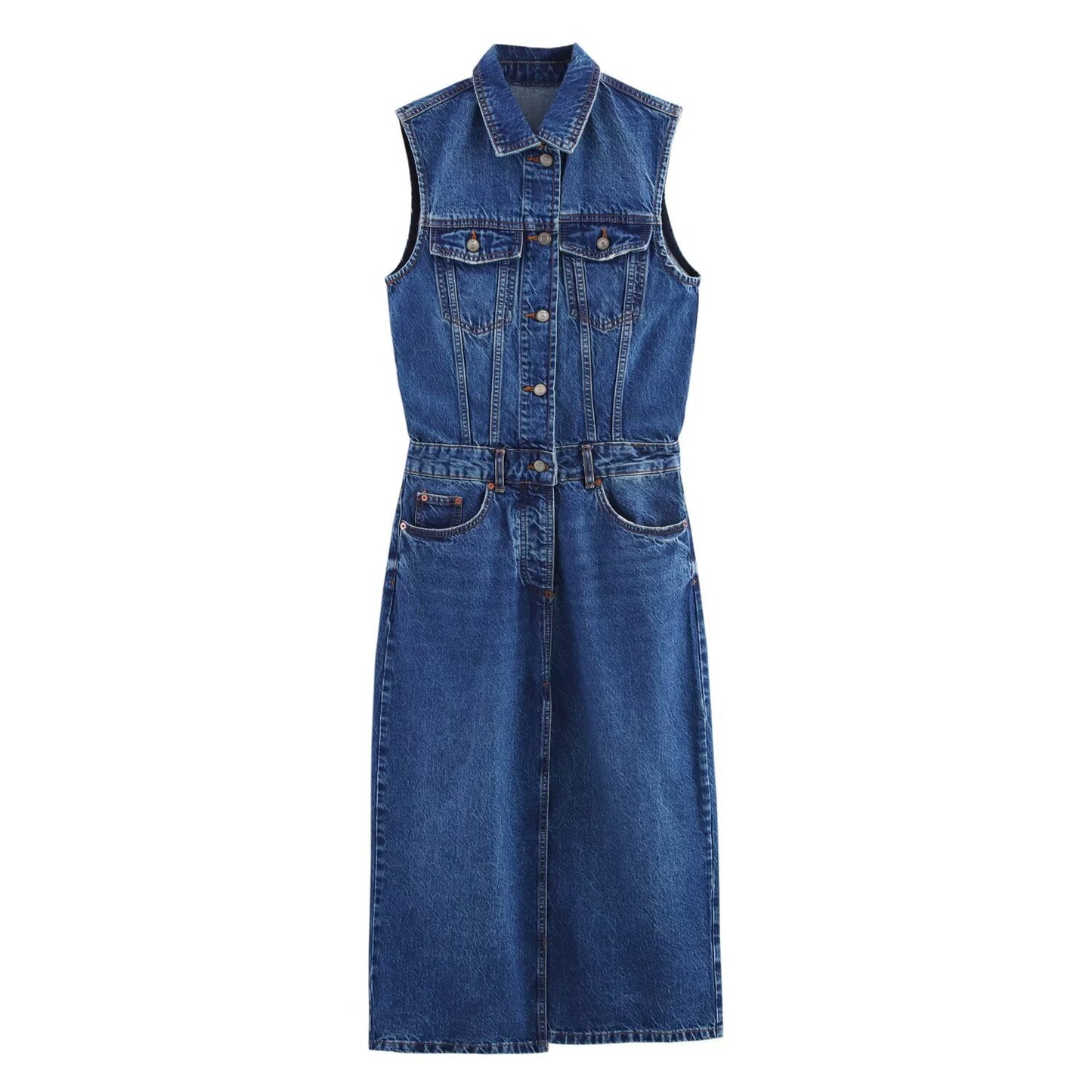 Fashion collar sleeveless denim dress for women