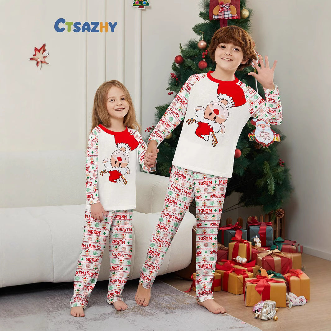 Christmas Deer Letter Snowflake Christmas Family Matching Printed Loungewear Pajamas
