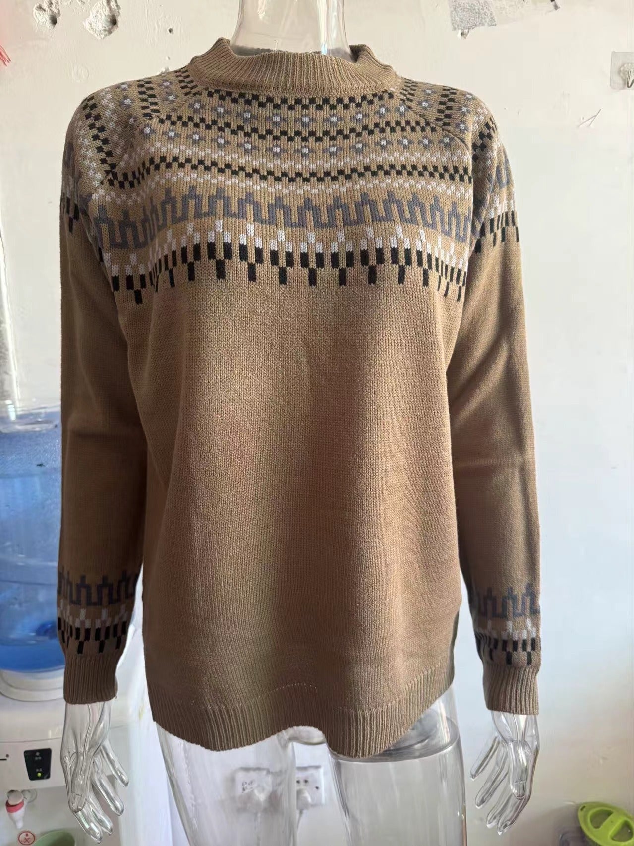Half high collar pullover straight tube printed neutral style sweater