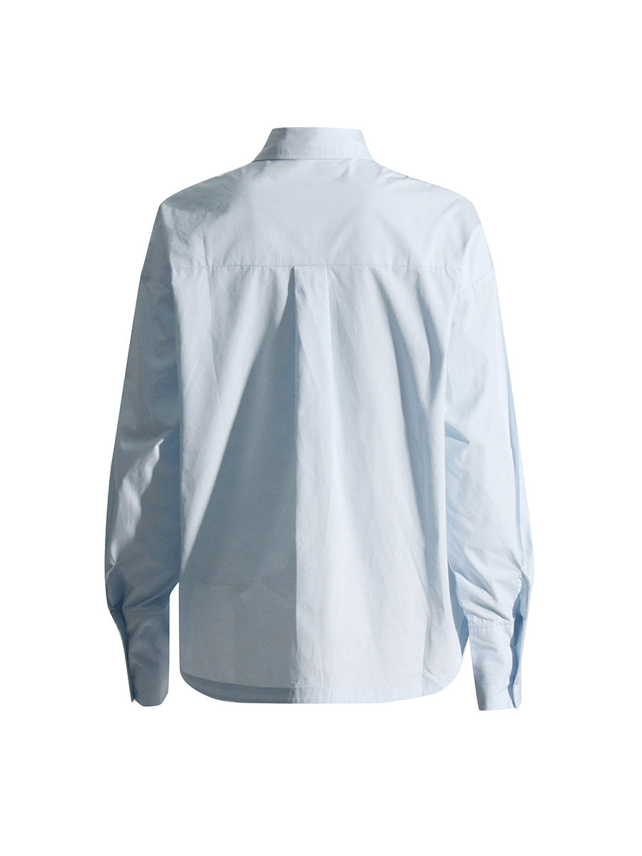 Solid Temperament Shirt For Women Lapel Long Sleeve Patchwork Single Breasted Minimalist Blouse Female Fashion