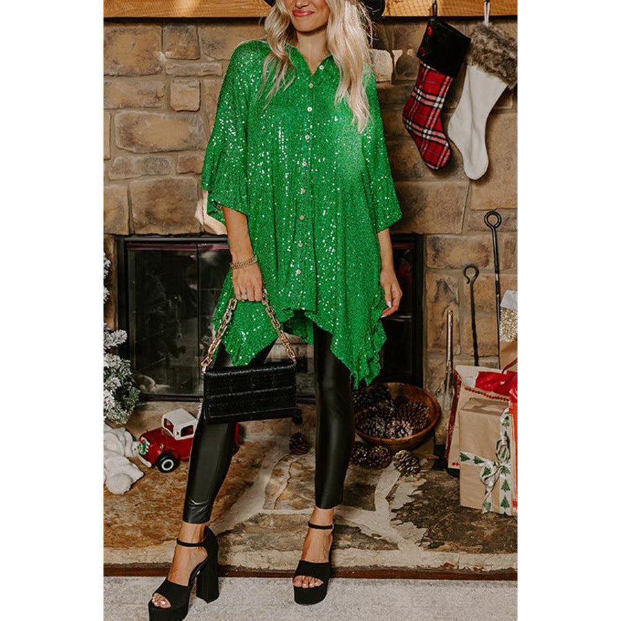 Christmas Mid-Sleeve Sequin Shirt for Women's Loose Casual Top