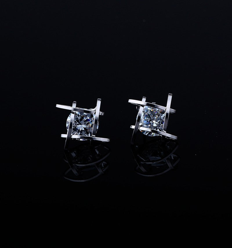 Women's earrings Europe and the new jewelry geometric hollow square triangle zircon earrings fashion banquet jewelry