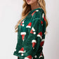 Christmas Hat Pattern Round Neck Long Sleeve Top and Pants Set