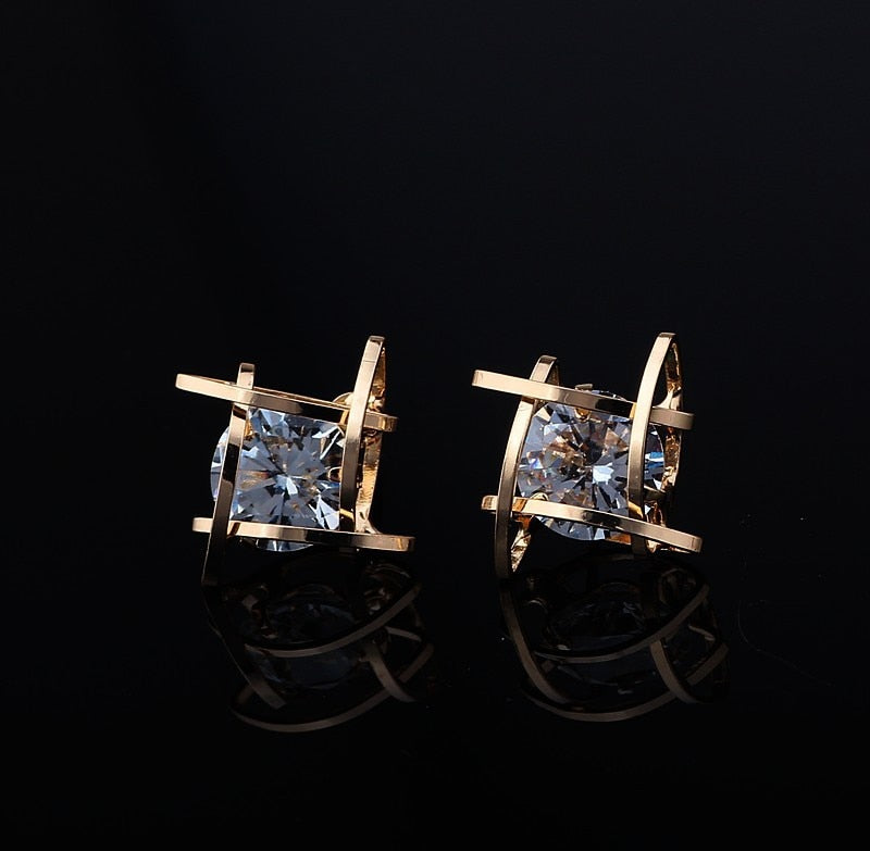 Women's earrings Europe and the new jewelry geometric hollow square triangle zircon earrings fashion banquet jewelry