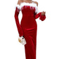 Women's sexy Christmas red dress autumn and winter new style temperament banquet mid length skirt