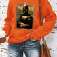 Portrait pattern printed round neck hoodie for women