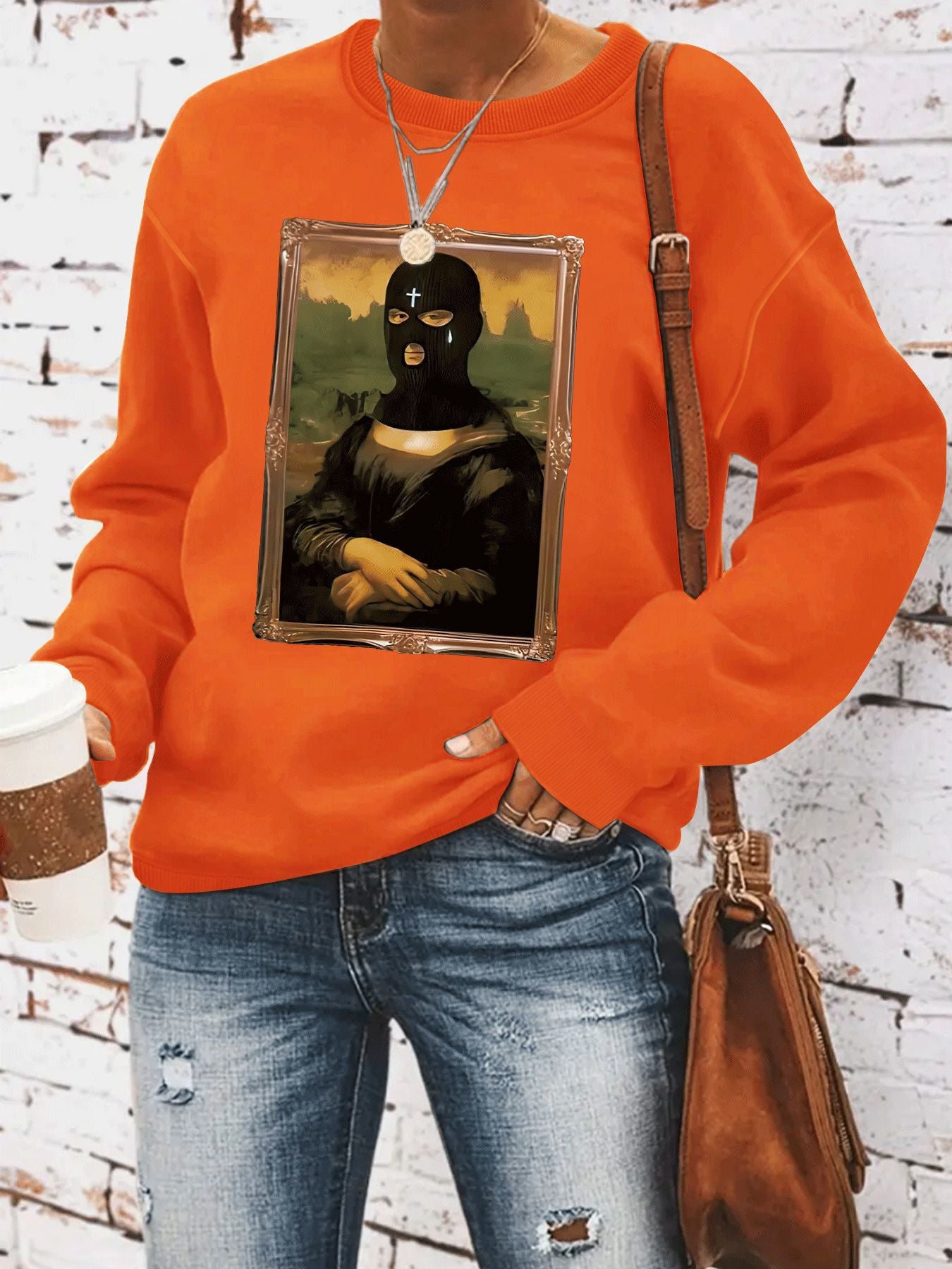 Portrait pattern printed round neck hoodie for women