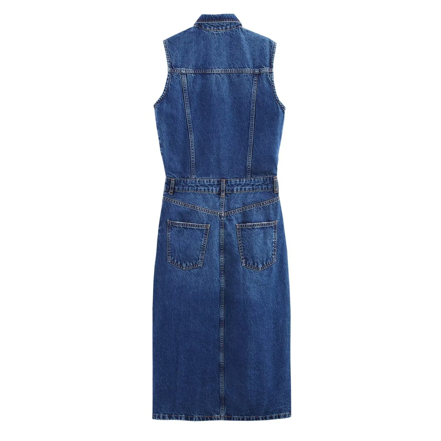 Fashion collar sleeveless denim dress for women
