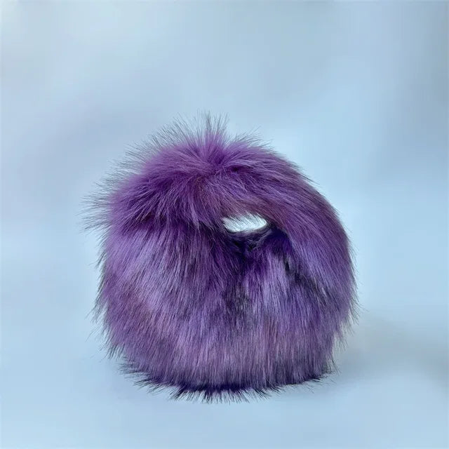 Fashion Soft Faux Fur Women Handbags Designer Y2K Long Plush Lady Hand Bags Luxury Round Clutch Bag Fluffy Female Purse