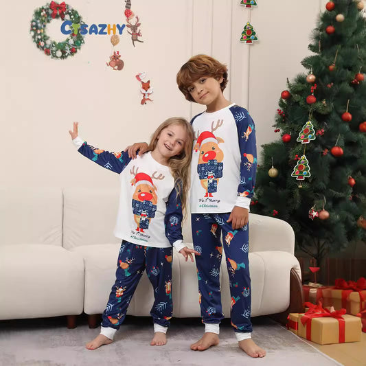 Christmas Deer Letter Scarf, Christmas Family Matching Printed Loungewear Pajamas