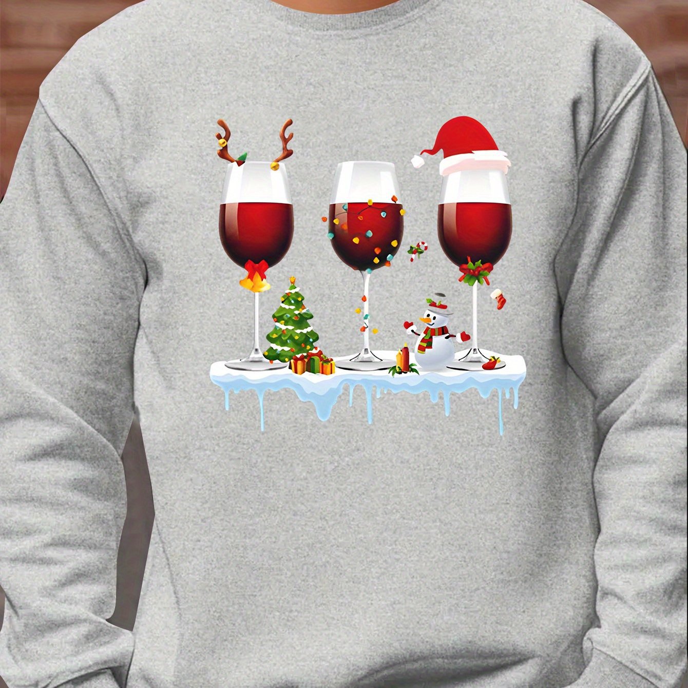 Men'S Crew Neck Long Sleeve Christmas-Themed Active Sweatshi