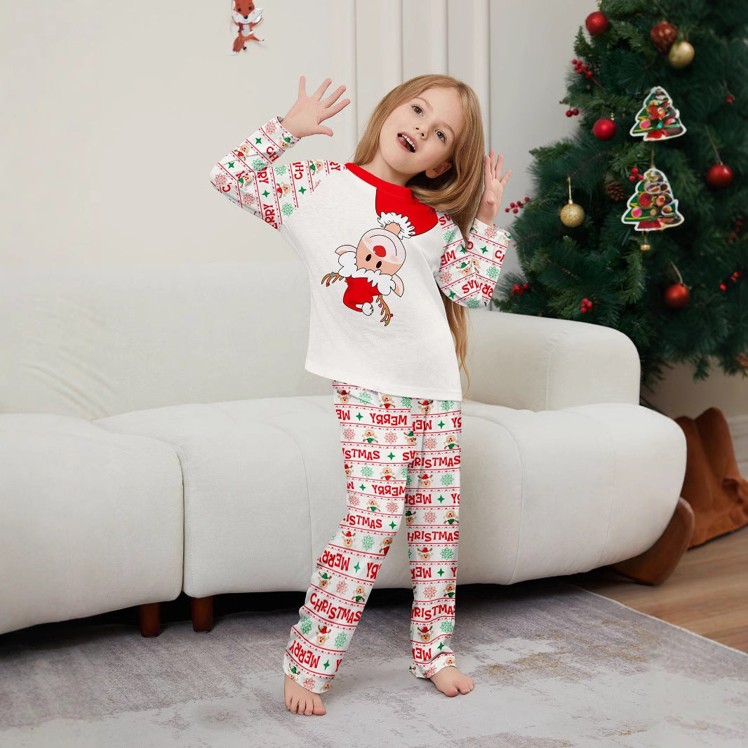 Christmas Deer Letter Snowflake Christmas Family Matching Printed Loungewear Pajamas