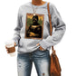 Portrait pattern printed round neck hoodie for women