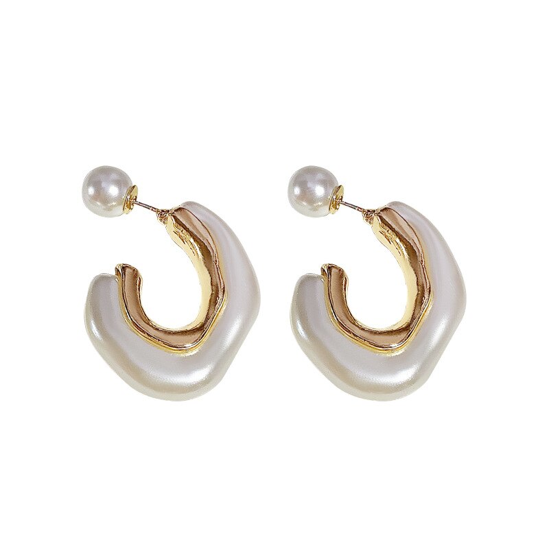 Irregular Pearl Hoop Earrings For Woman Korean Fashion Jewelry Unusual Accessories For Gothic Party Girls Jewelry Accessories