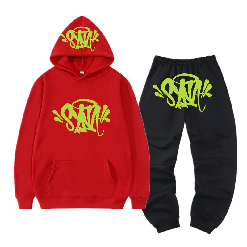 High Street Fashion Hoodie Set with Syna Print for Men