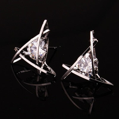 Women's earrings Europe and the new jewelry geometric hollow square triangle zircon earrings fashion banquet jewelry