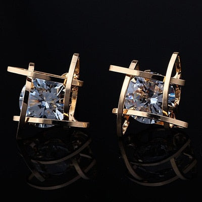Women's earrings Europe and the new jewelry geometric hollow square triangle zircon earrings fashion banquet jewelry