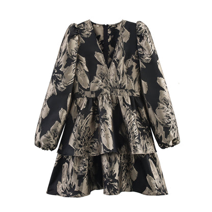 Fashion hem jacquard layered decorative dress for women