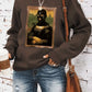 Portrait pattern printed round neck hoodie for women