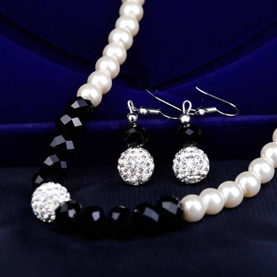 Simulated Pearl Jewelry Sets Party Pearl Earrings Necklace Bracelet Set Woman Earings Fashion Jewelry African Beads Jewelry Sets