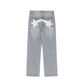 American high street pentagram printed jeans men fashion brand street loose wide leg casual straight trousers