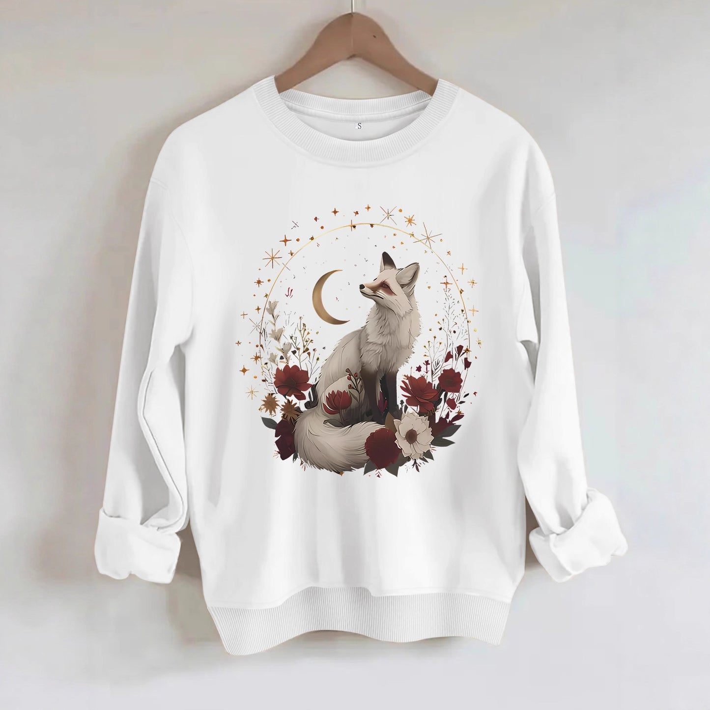 White fox print on hoodie