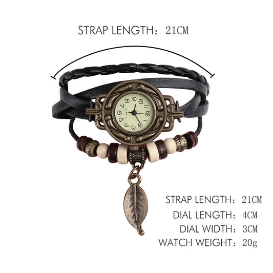 Multicolor High Quality Women Genuine Leather Vintage Quartz Dress Watch Bracelet Wristwatches leaf gift Christmas free shipping