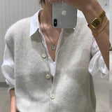 Knitted Cardigan Vest Fashion V-Neck Loose Slimming Versatile Sleeveless Top for Women