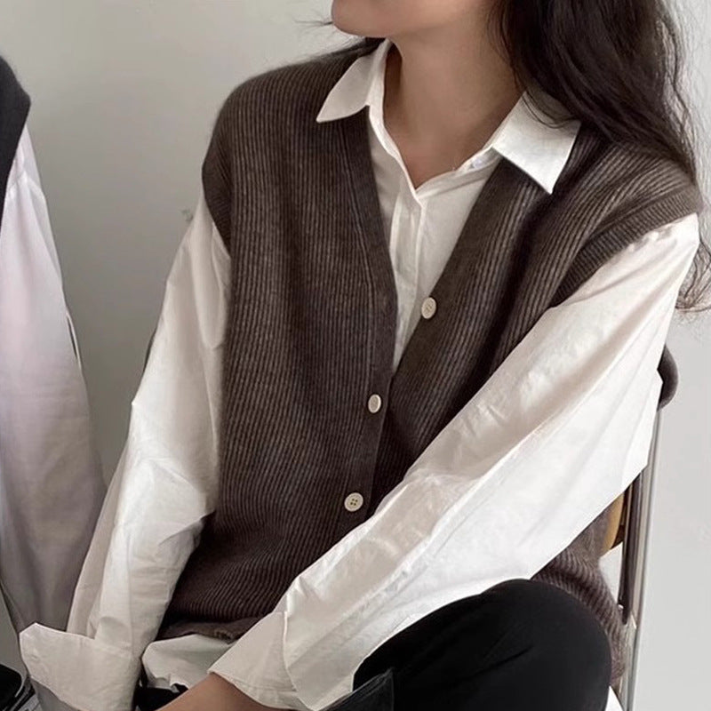 Knitted Cardigan Vest Fashion V-Neck Loose Slimming Versatile Sleeveless Top for Women