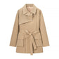 Khaki medium long lapel waist tied windbreaker jacket