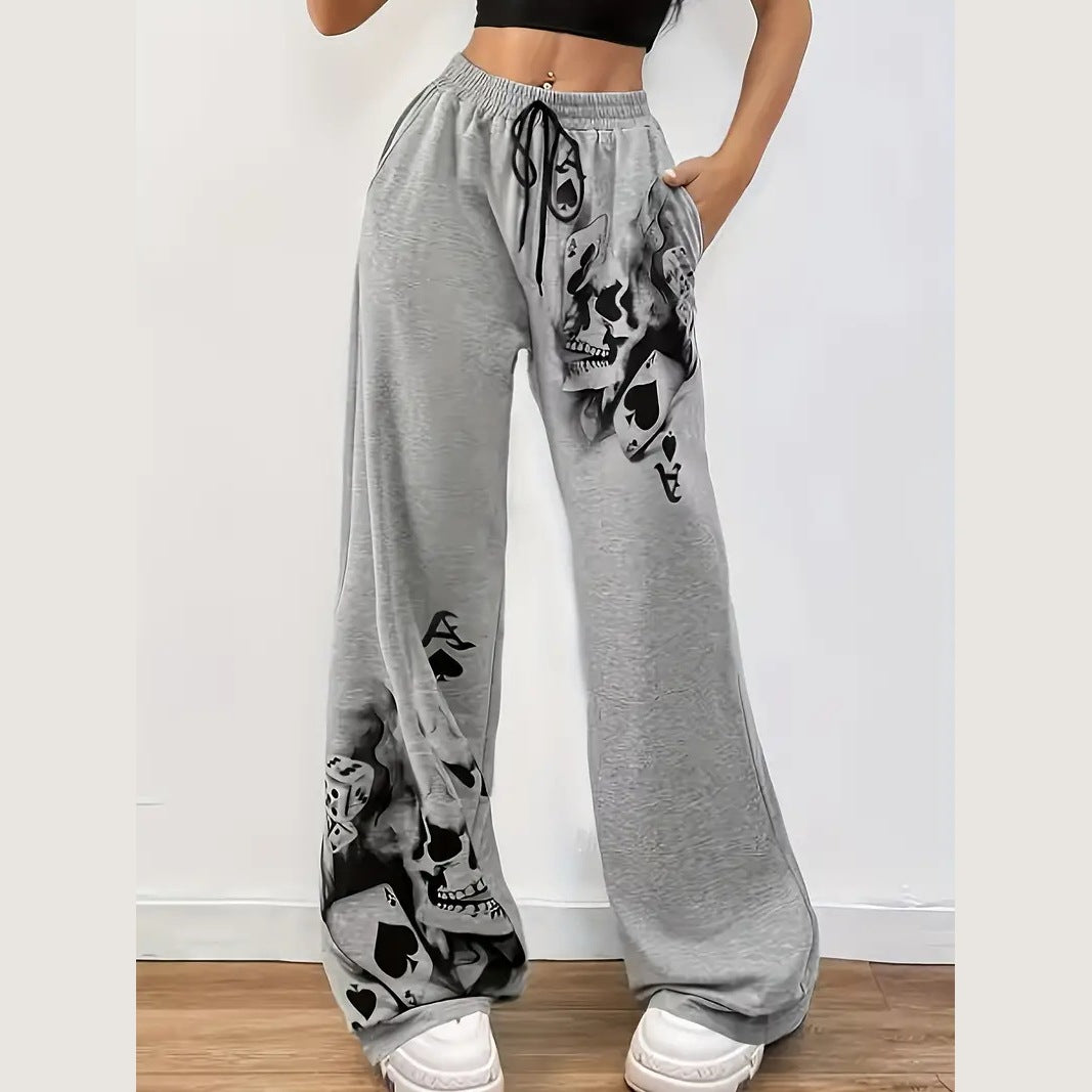 Womens Casual Wide-leg Pants With A Charcoal-colored Tire-track Pattern