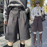 Womens AutumnWinter High-Waisted Striped Retro Wide-Leg Cropped Pants