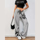 Womens Casual Wide-leg Pants With A Charcoal-colored Tire-track Pattern
